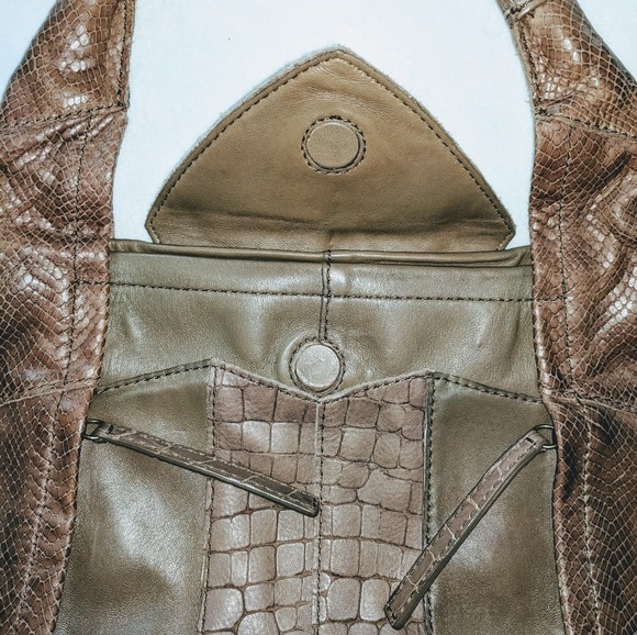 BCBG Max Azria Brown Leather Multi Texture Purse - Picture 3 of 8